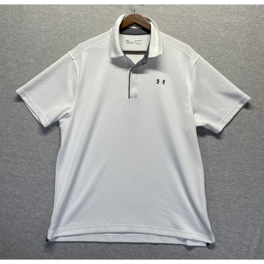 Under Armour Tech Polo Shirt Mens XL White Heatgear Loose Fit Performance Logo